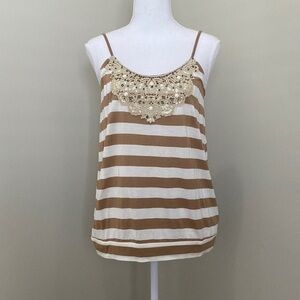Express Beige & White Striped Lace-Trim Cami